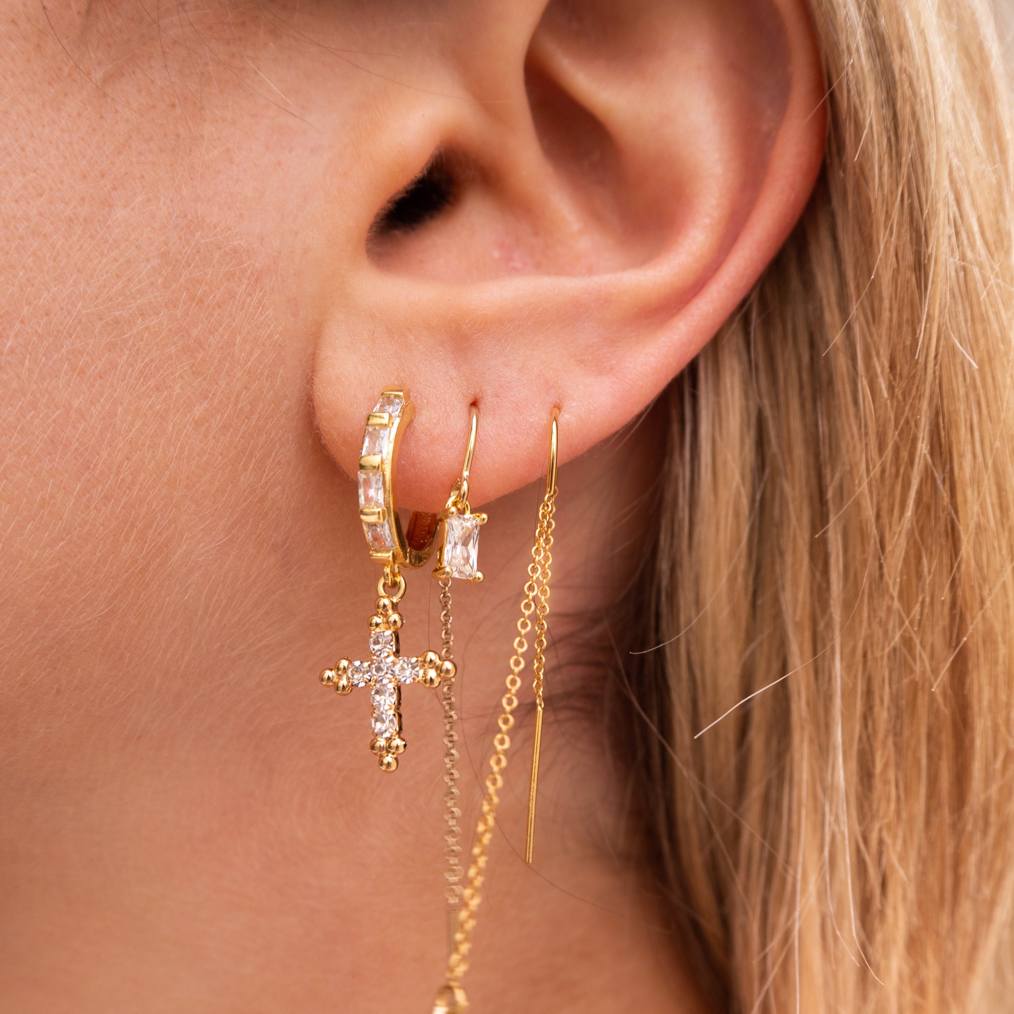 dainty threader earring, cz threader, dainty earring, gold filled earring, gold threader earring, stacking earring, ear stack, threader earrings, threader chain earring, gold filled threader, cz threader, cz baguette earring, dainty earring, gold filled earring, dainty threader earring, dainty wholesale jewelry, dainty jewelry, dainty earrings, chain earrings, multiple piercing earrings, double piercing earring, gold chain earring