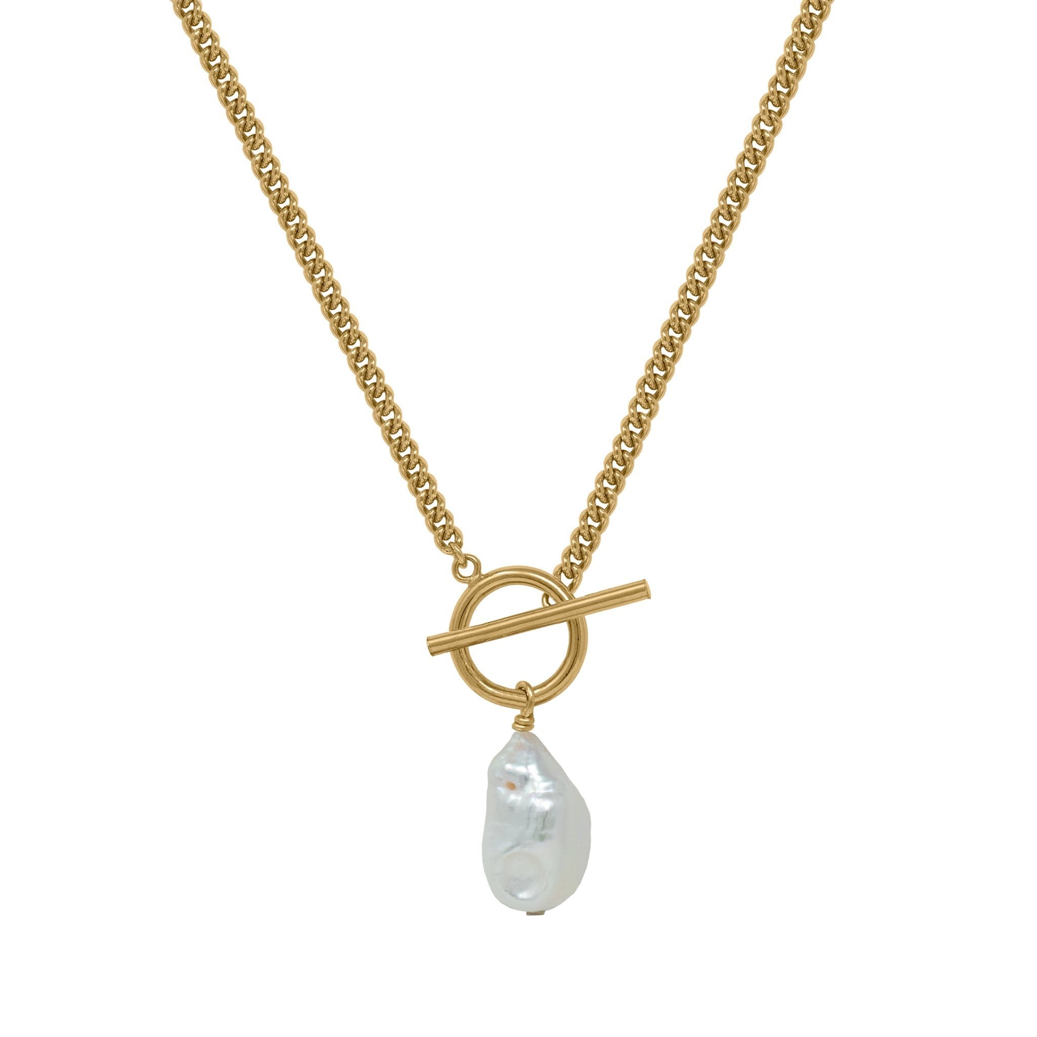 curb chain toggle necklace with a pearl. 