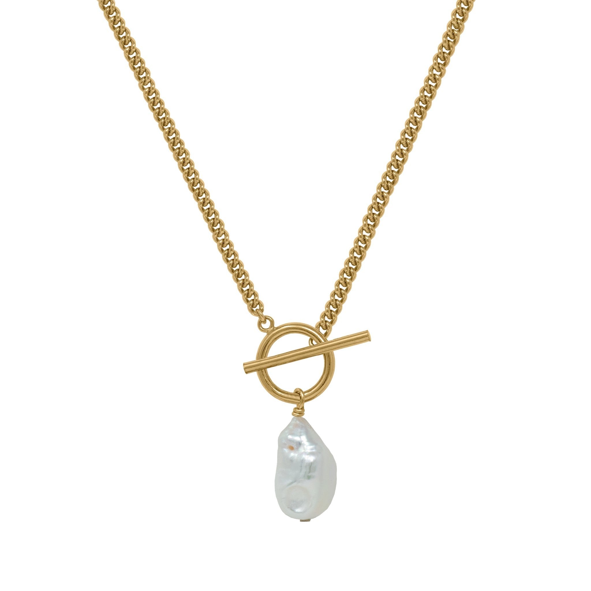 curb chain toggle necklace with a pearl.