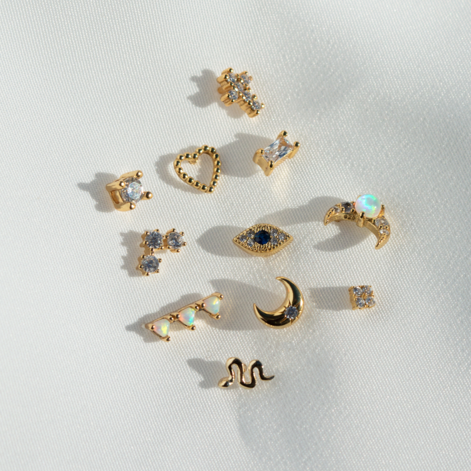 dainty delicate mini stud earrings in 14k gold vermeil and sterling silver by vie en bleu jewelry