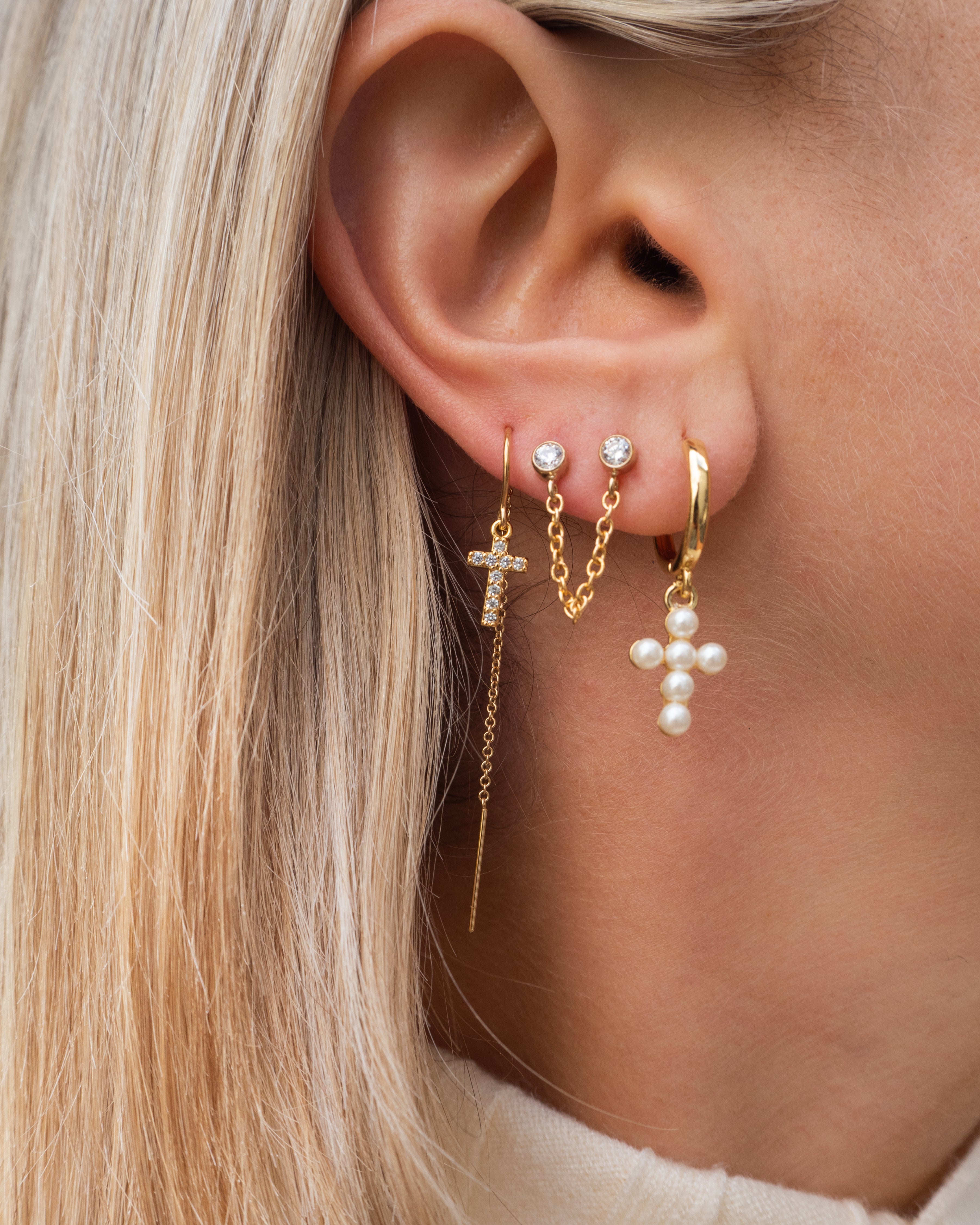 cross hoops, cross earrings, hoops with cross, pearl cross, hoop earrings, stacking earrings, stacking hoops, dainty earrings, stacking earrings, cross hoops, dainty