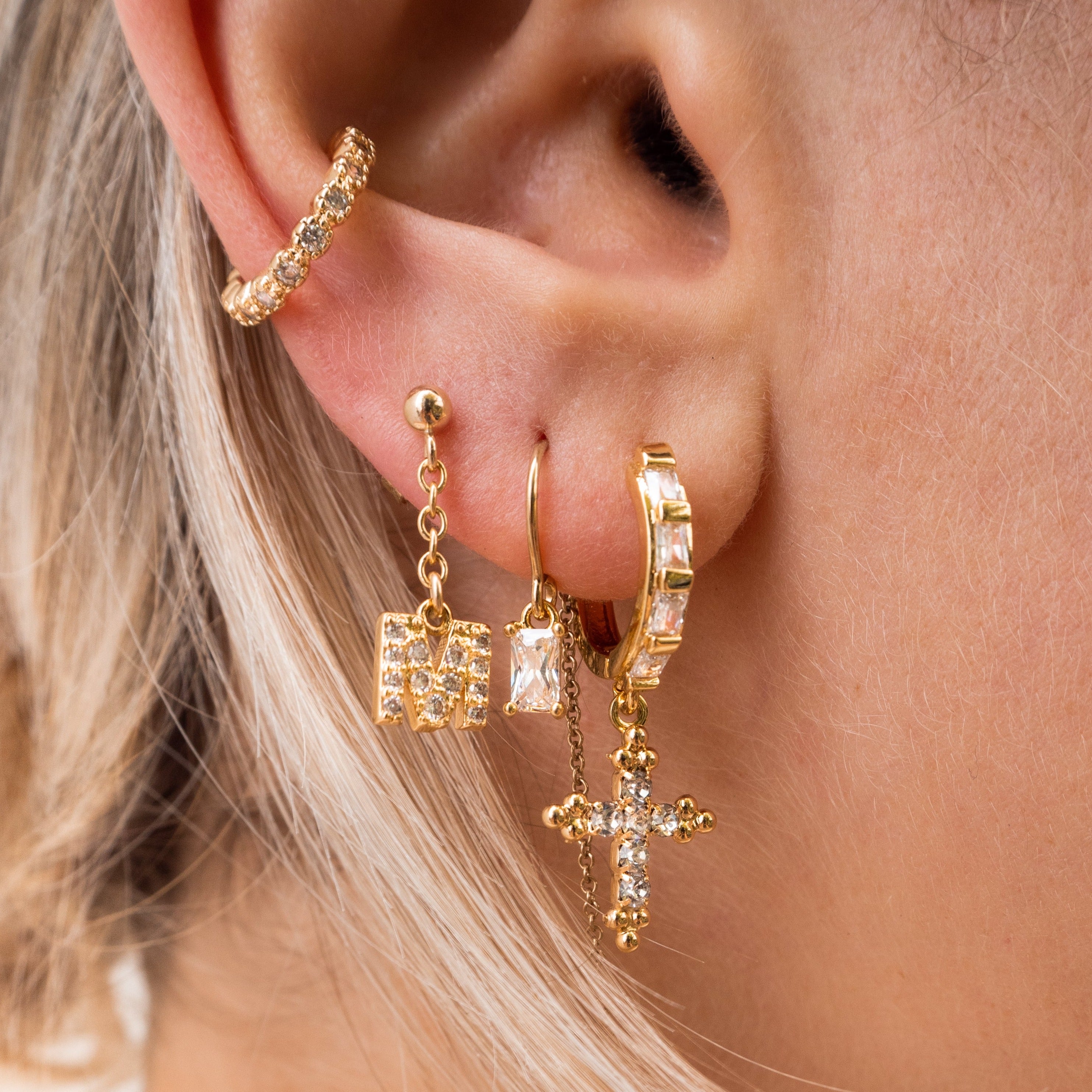 dainty threader earring, cz threader, dainty earring, gold filled earring, gold threader earring, stacking earring, ear stack, threader earrings, threader chain earring, gold filled threader, cz threader, cz baguette earring, dainty earring, gold filled earring, dainty threader earring, dainty wholesale jewelry, dainty jewelry, dainty earrings, chain earrings, multiple piercing earrings, double piercing earring, gold chain earring