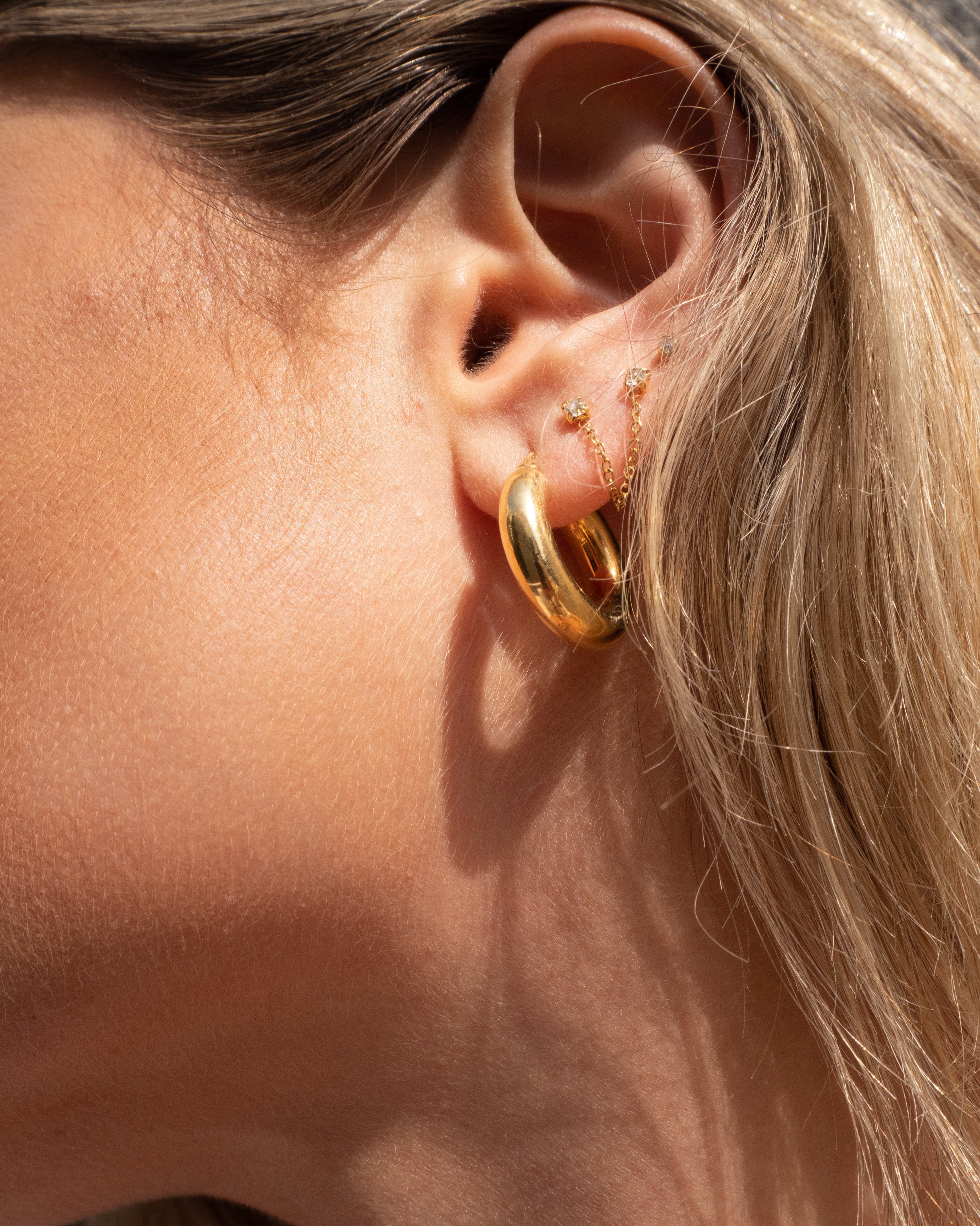 14k Solid Gold CZ Hoop Earring, Second Hole Helix Cartilage Earring, Single  | eBay